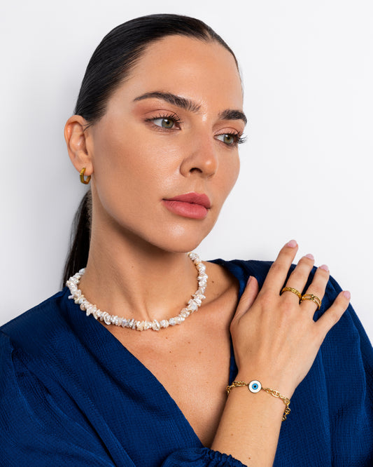 Cultured Pearl Necklace with Bold Stone-Inspired Style