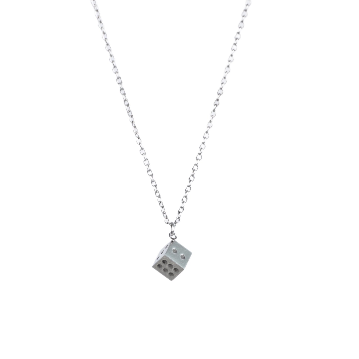Stainless steel necklace featuring a dice pendant