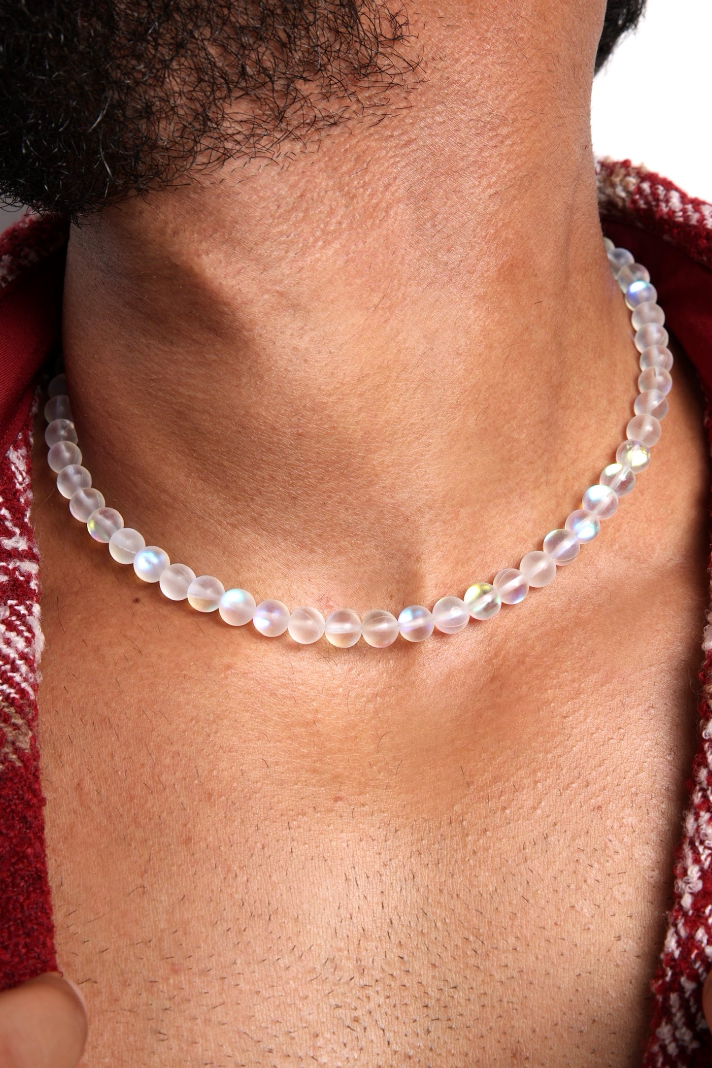 necklace made of transparent and colorful glass beads