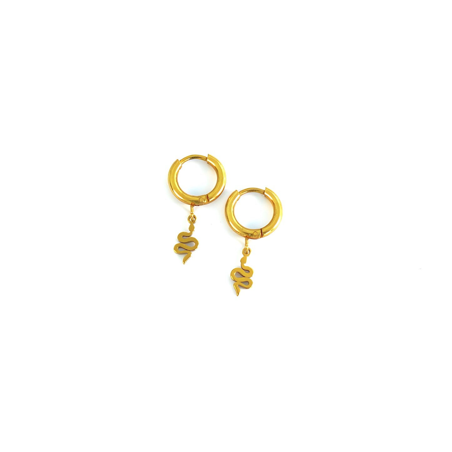 Gold-toned stainless steel earrings featuring a sleek mini snake charm