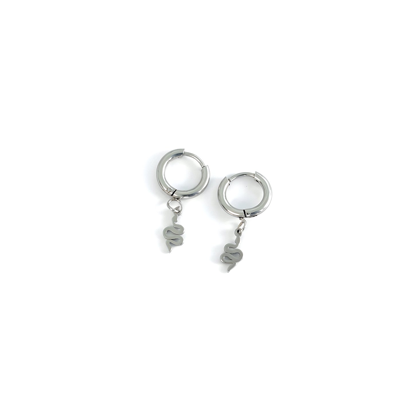 Silver-toned stainless steel earrings featuring a sleek mini snake charm