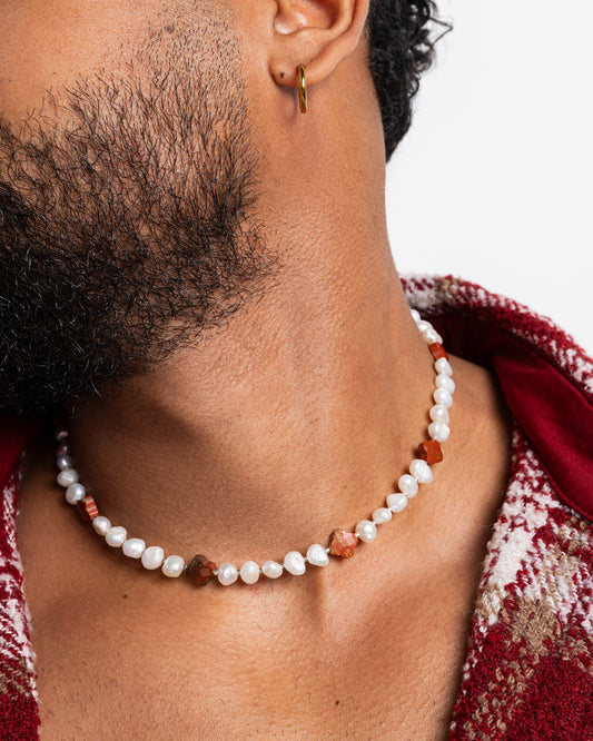 Cultured Pearl Necklace with Carved Natural Stone Roses