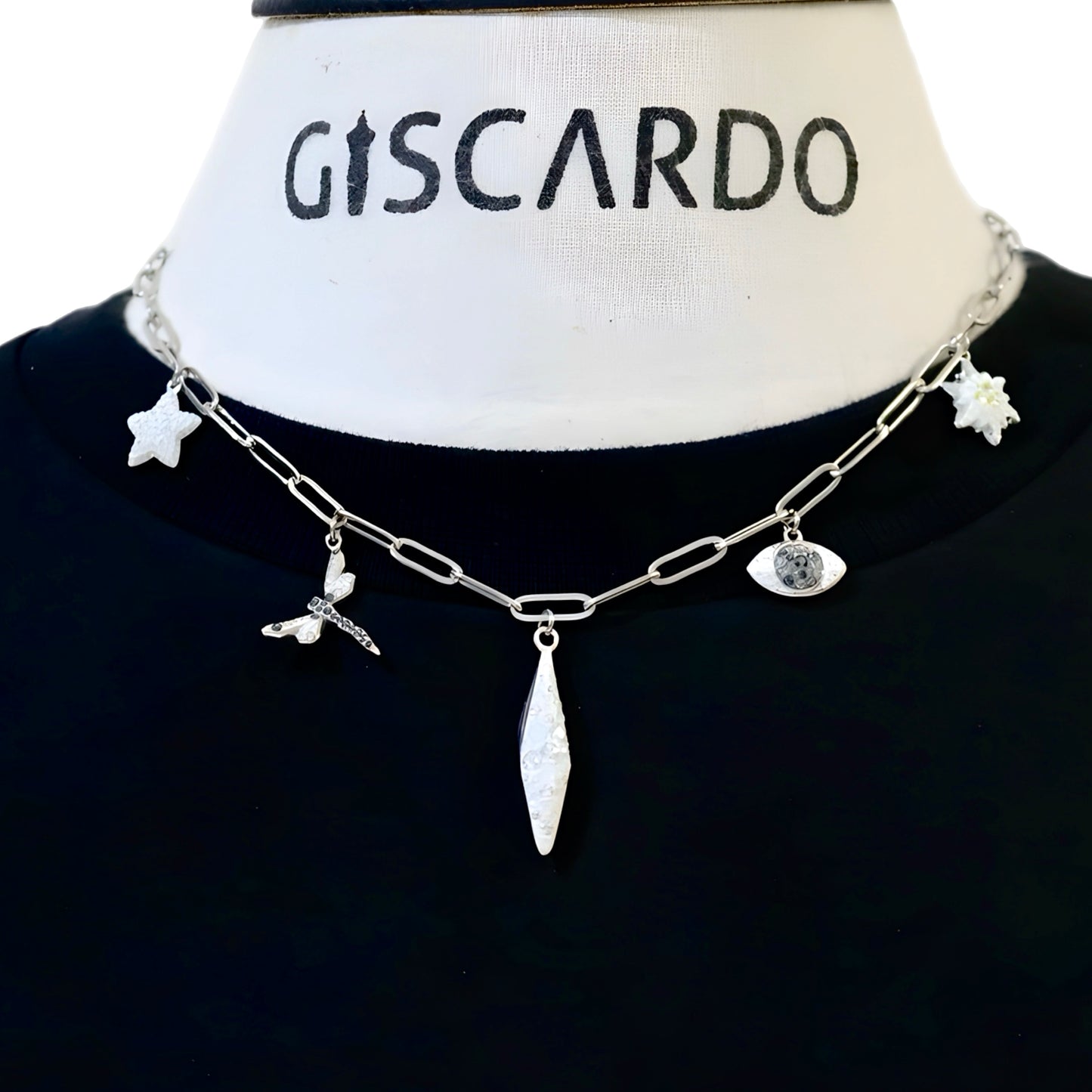 Stainless steel necklace with 5 original Swarovski charms