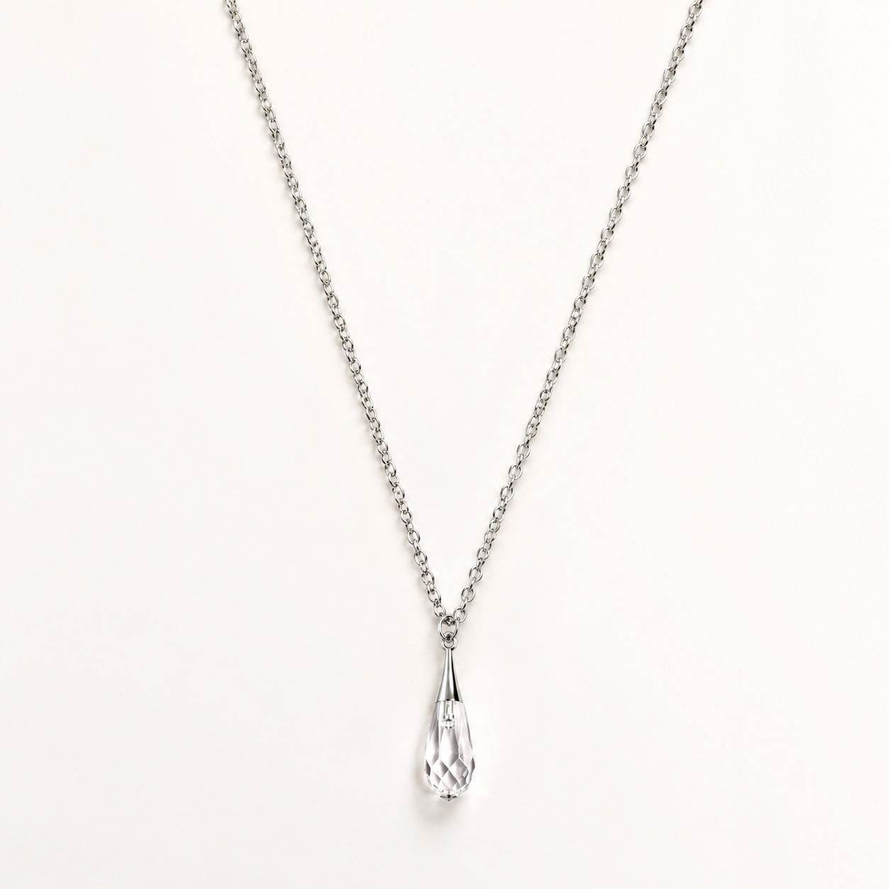 luxurious stainless steel necklace featuring a Swarovski crystal pendant.