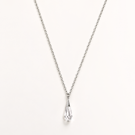 luxurious stainless steel necklace featuring a Swarovski crystal pendant.