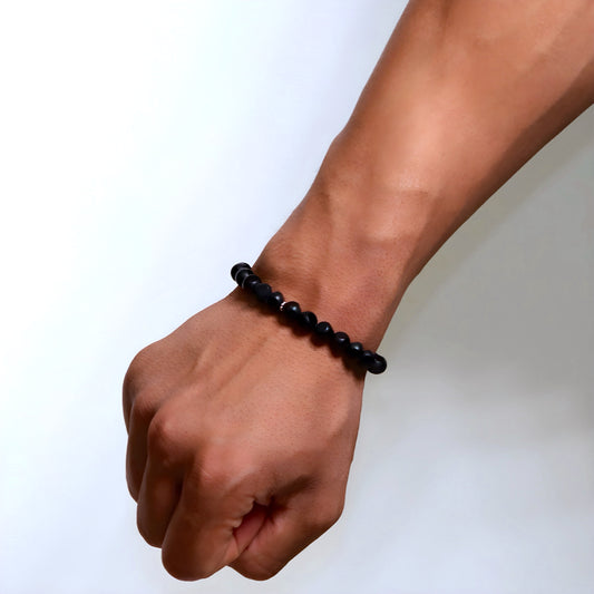 Black Beaded Bracelet with Silver Accents