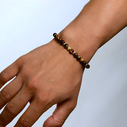 Tiger Eye Natural Stone Bracelet with Elegant Gold Accents