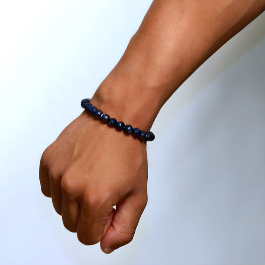 Navy Blue Beaded Bracelet with Silver Accents
