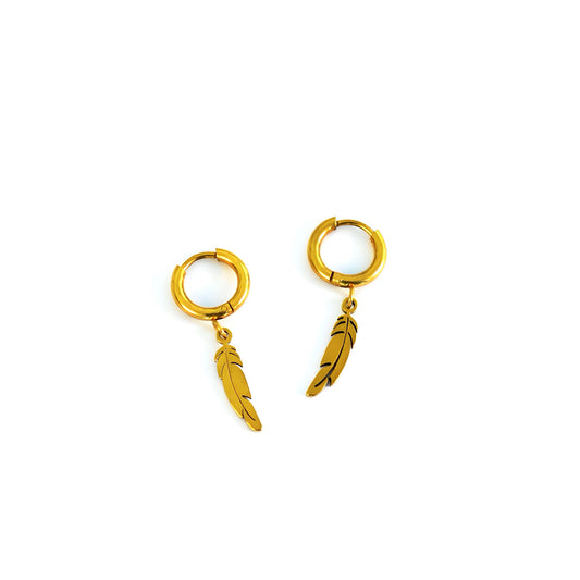Stainless steel earrings featuring a delicate feather charm