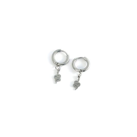 Silver-toned stainless steel earrings featuring a sleek mini snake charm
