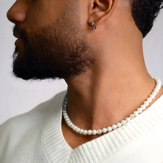 Japanese bead necklace with shiny silver zircon beads