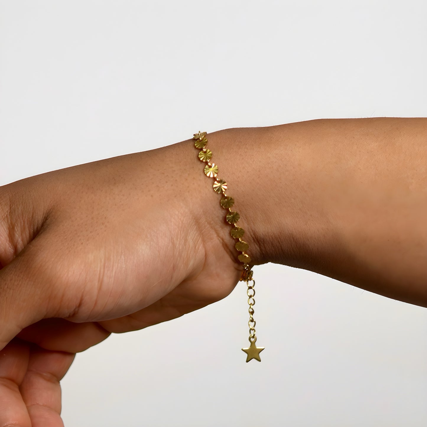 Gold-tone stainless steel bracelet with circular links