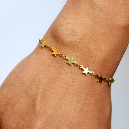 Gold-tone stainless steel bracelet with delicate star design